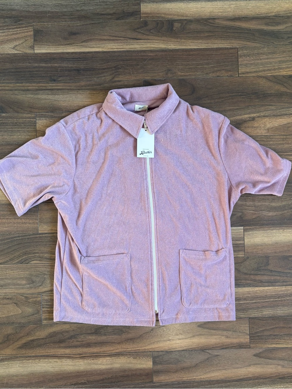 Short-Sleeve Terry Towel Shirt in Dusty Pink